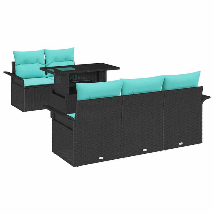 Havesofa Sæt med pude med opbevaring 6 pcs Sort Poly Rattan