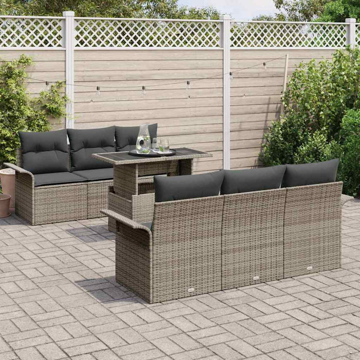 Havesofa Sæt med pude med opbevaring 7 pcs Grå Poly Rattan