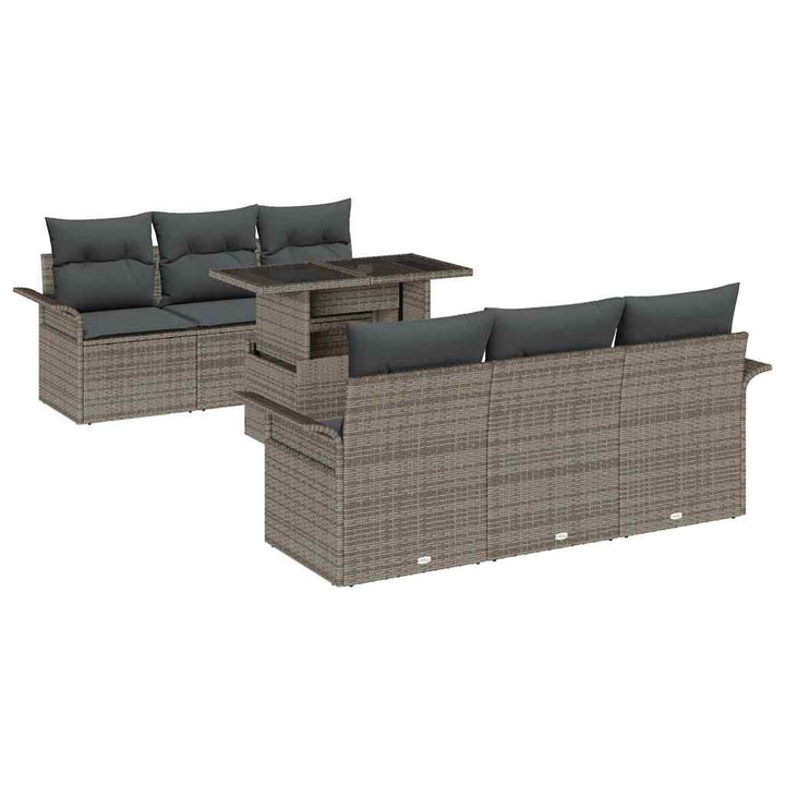 Havesofa Sæt med pude med opbevaring 7 pcs Grå Poly Rattan