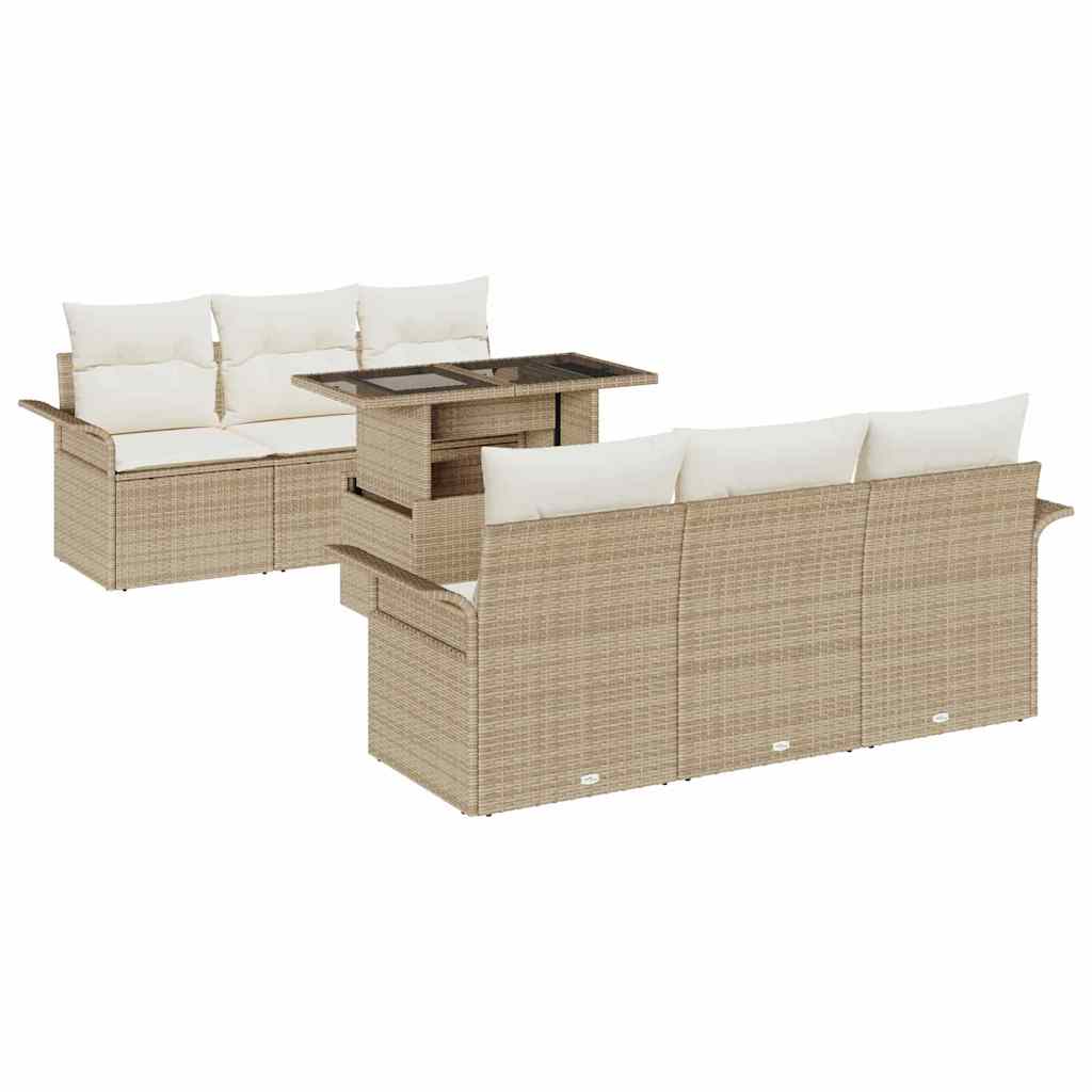 Havesofa Sæt 7 stk. Beige [Syntetisk]: Poly Rattan