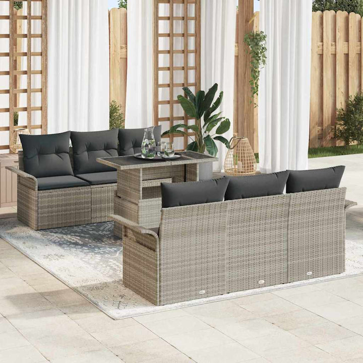Havesofa Sæt med pude med opbevaring 7 pcs Lysegrå Poly Rattan
