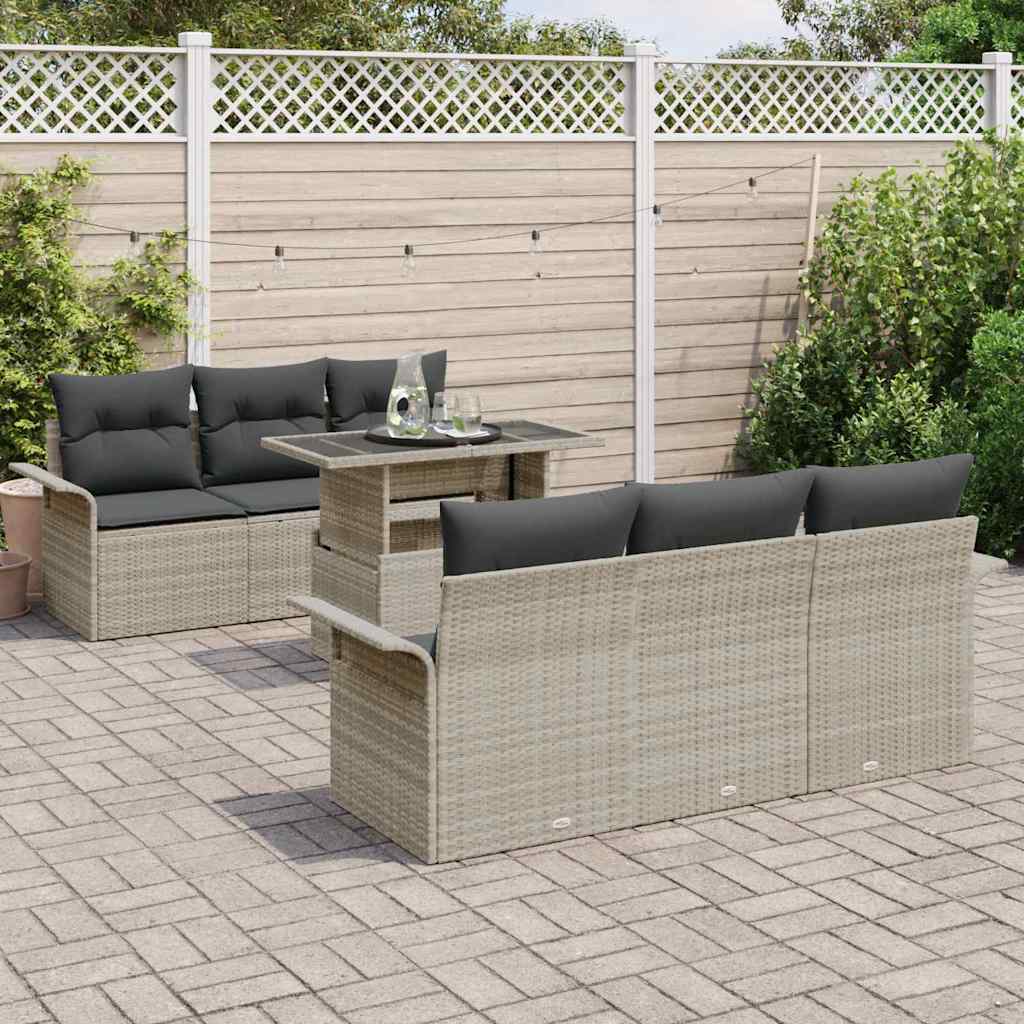 Havesofa Sæt med pude med opbevaring 7 pcs Lysegrå Poly Rattan