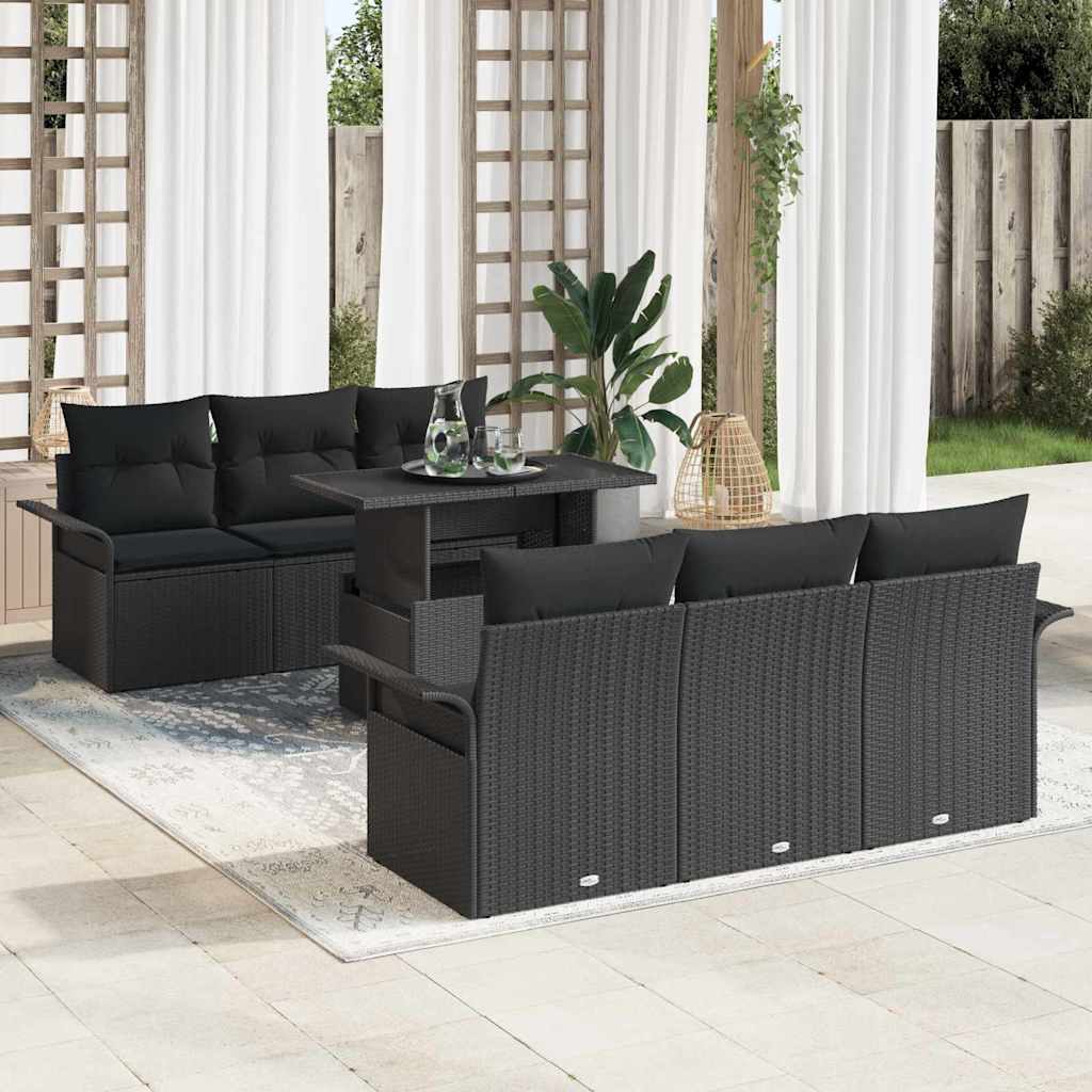 Havesofa Sæt 7 stk. Sort [Syntetisk]: Poly Rattan