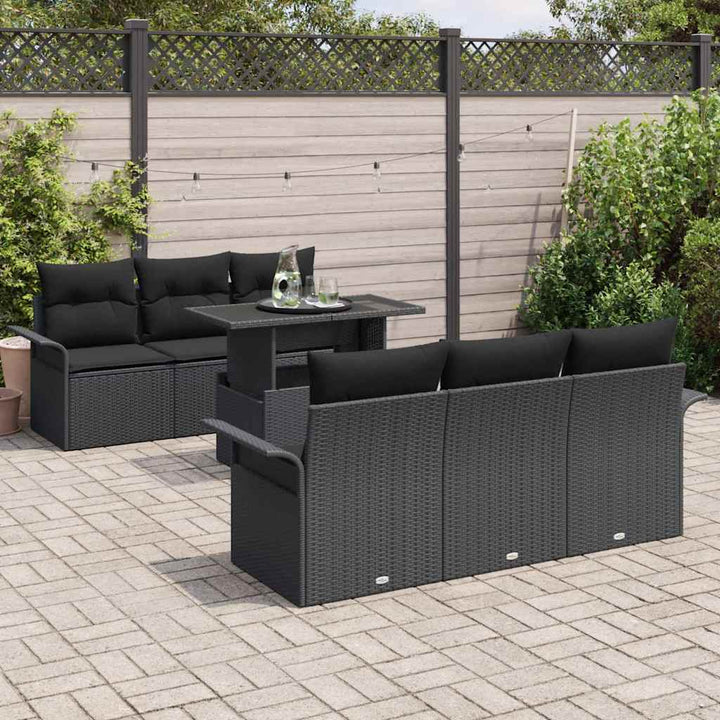 Havesofa Sæt 7 stk. Sort [Syntetisk]: Poly Rattan
