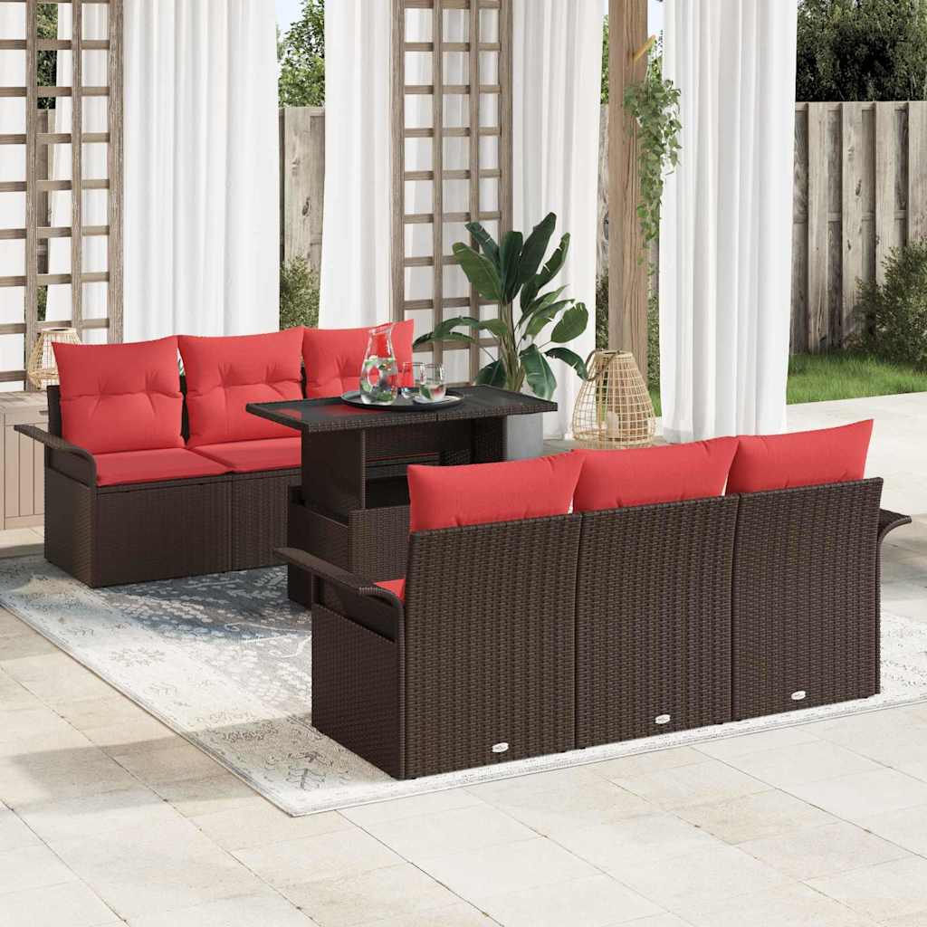 Havesofa Sæt 7 stk. Brun [Syntetisk]: Poly Rattan