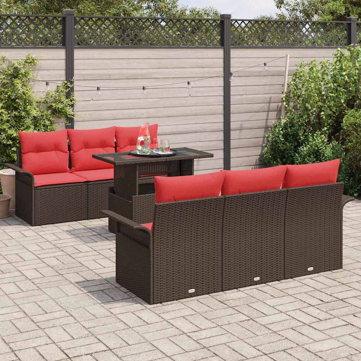 Havesofa Sæt 7 stk. Brun [Syntetisk]: Poly Rattan