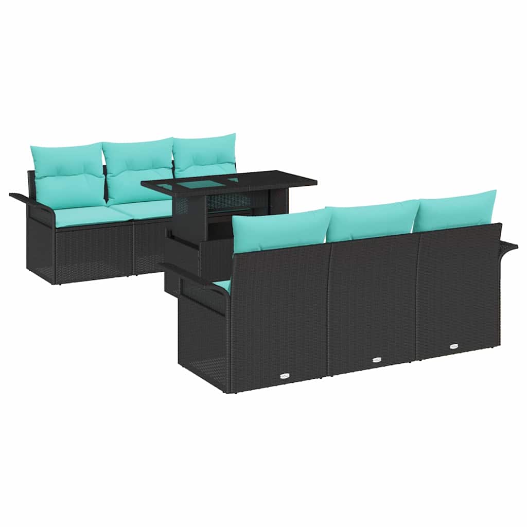 Havesofa Sæt med pude med opbevaring 7 pcs Sort Poly rattan
