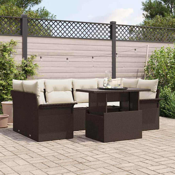 Havesofa Sæt med pude med opbevaring 7 pcs Brun Poly rattan