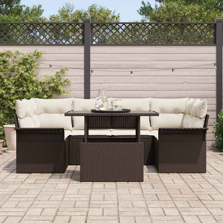Havesofa Sæt med pude med opbevaring 7 pcs Brun Poly rattan