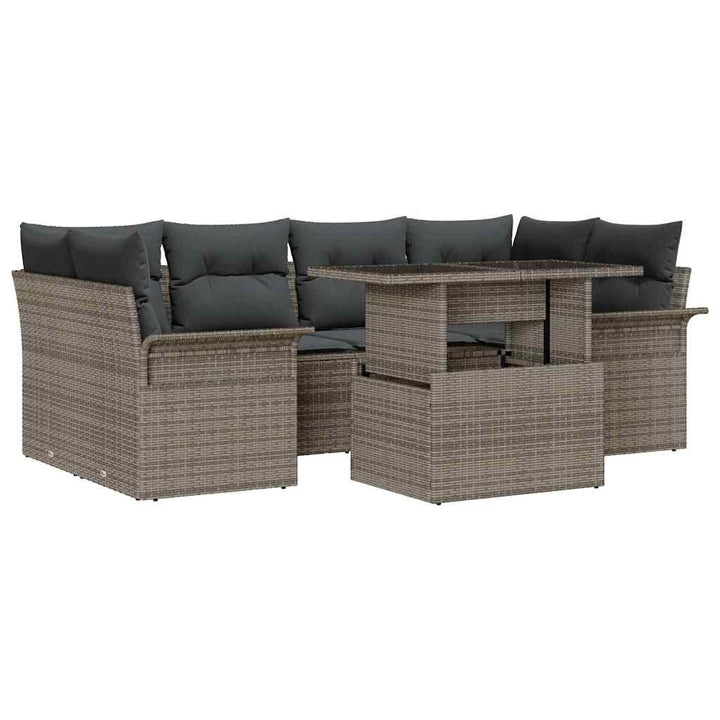 Havesofa Sæt med pude med opbevaring 7 pcs Grå Poly Rattan