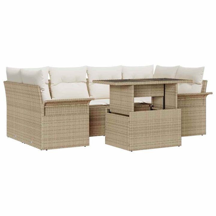 Havesofa Sæt 7 stk. Beige [Syntetisk]: Poly Rattan