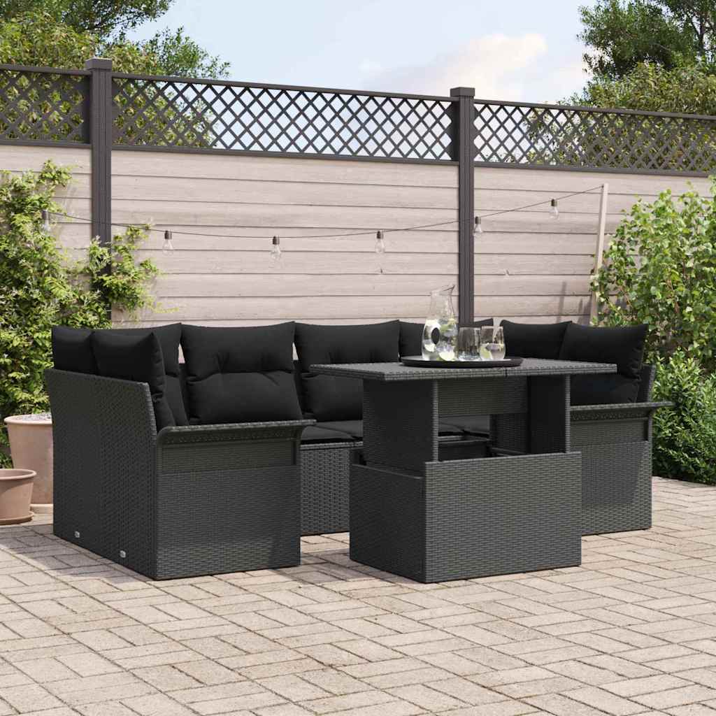 Havesofa Sæt 7 stk. Sort [Syntetisk]: Poly Rattan