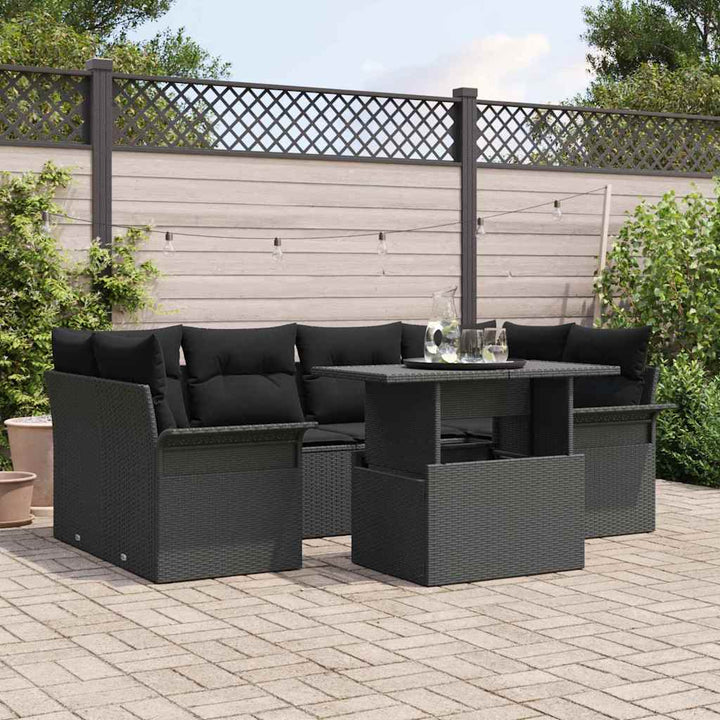 Havesofa Sæt 7 stk. Sort [Syntetisk]: Poly Rattan