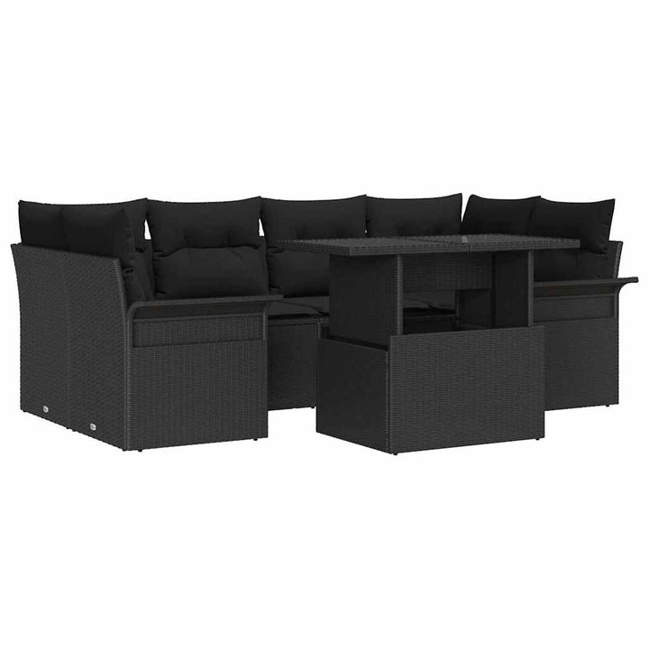 Havesofa Sæt 7 stk. Sort [Syntetisk]: Poly Rattan