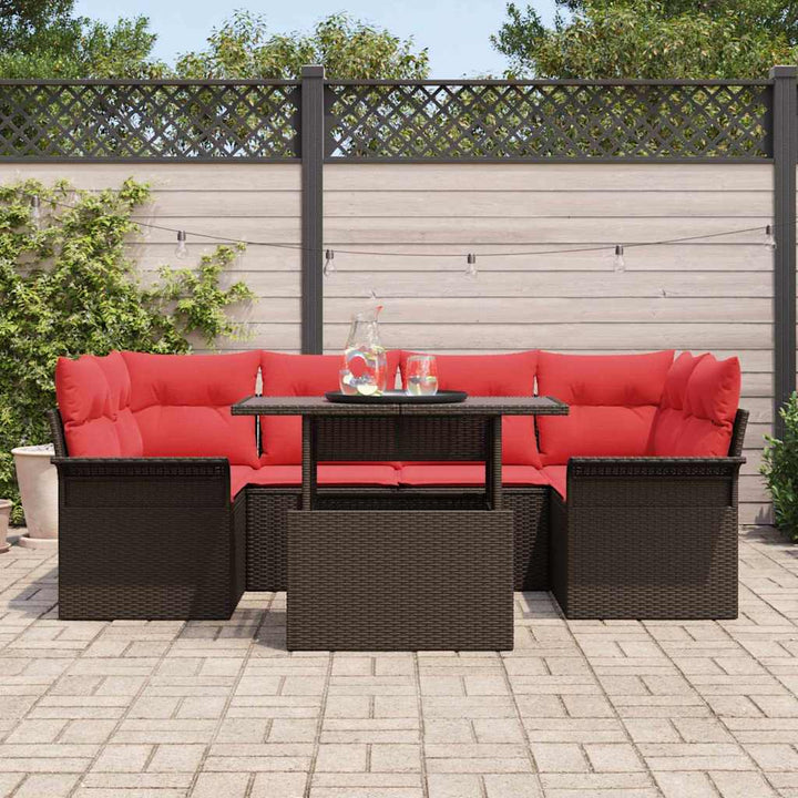 Havesofa Sæt med pude med opbevaring 7 pcs Brun Poly Rattan