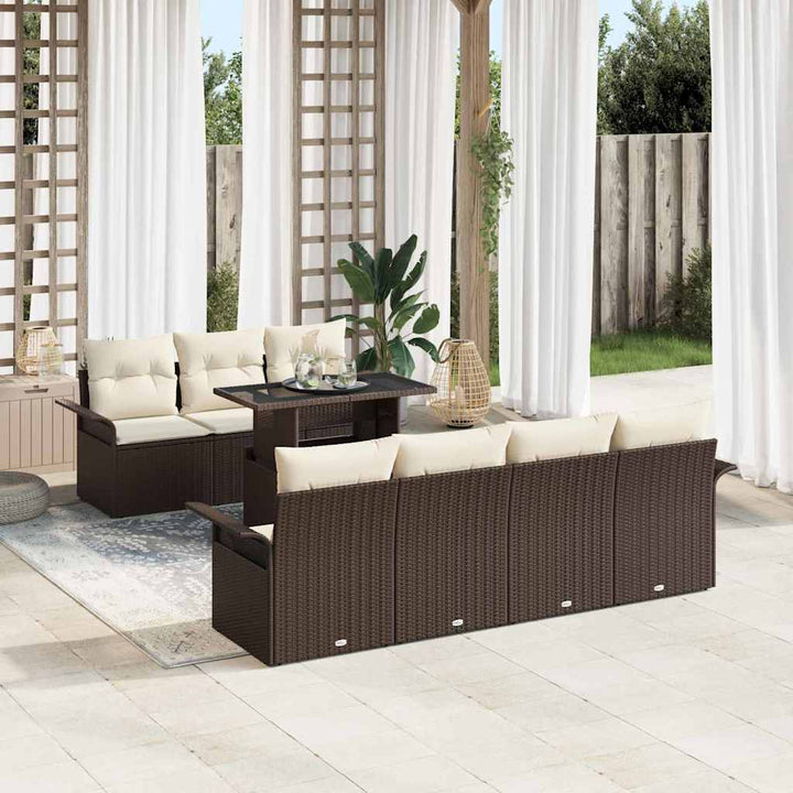 Havesofa Sæt med pude med opbevaring 8 pcs Brun Poly rattan