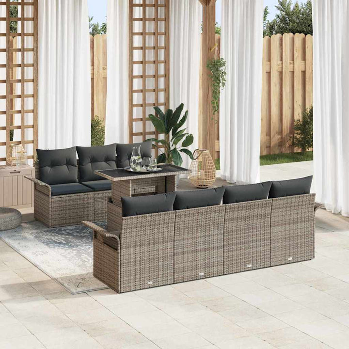 Havesofa Sæt med pude med opbevaring 8 pcs Grå Poly Rattan