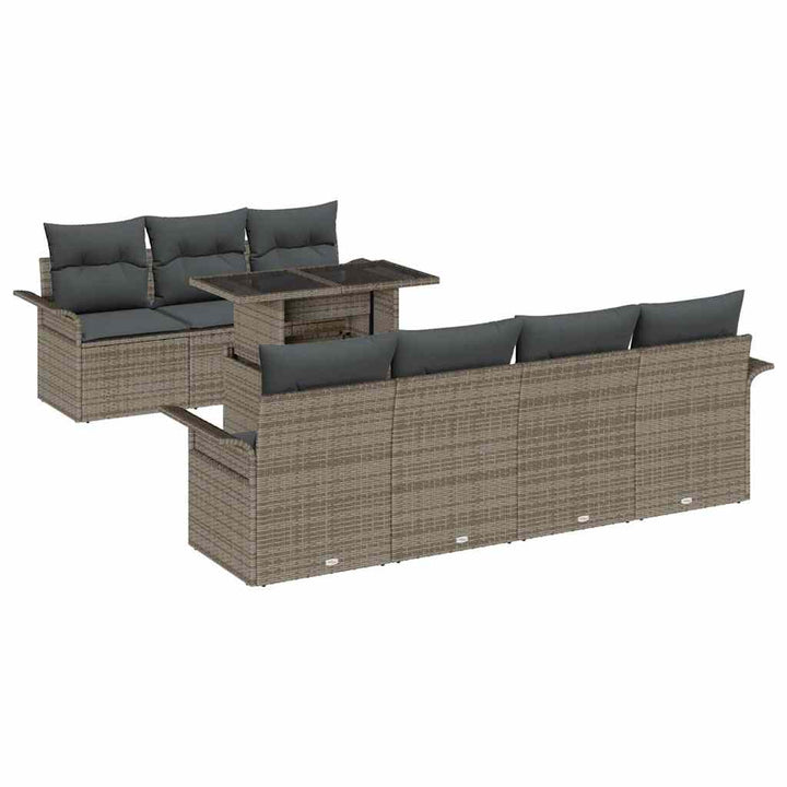 Havesofa Sæt med pude med opbevaring 8 pcs Grå Poly Rattan