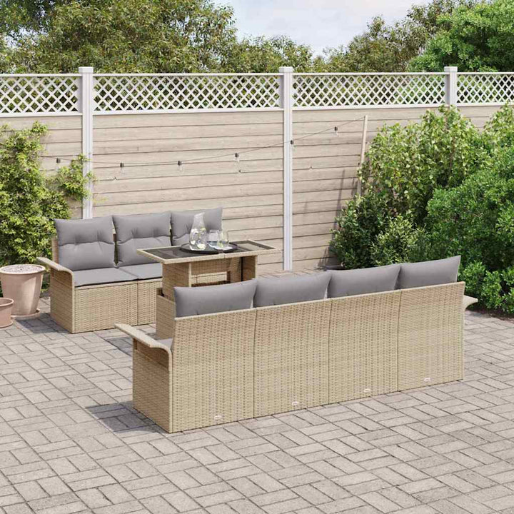 Havesofa Sæt med pude med opbevaring 8 pcs Beige Poly rattan