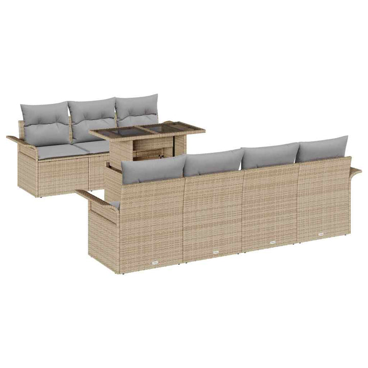 Havesofa Sæt med pude med opbevaring 8 pcs Beige Poly rattan
