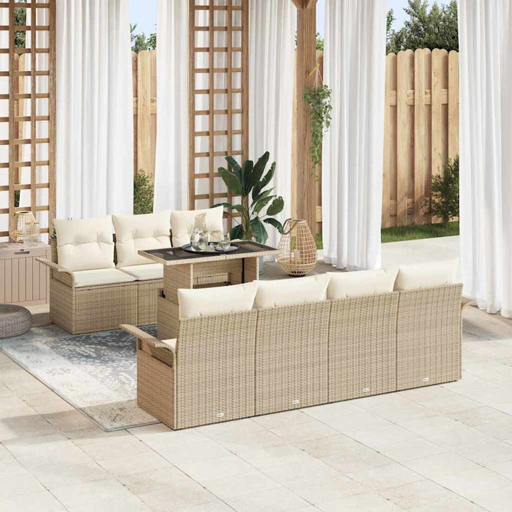 Havesofa Sæt med pude med opbevaring 8 pcs Beige Poly Rattan