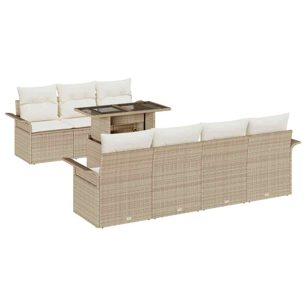 Havesofa Sæt med pude med opbevaring 8 pcs Beige Poly Rattan