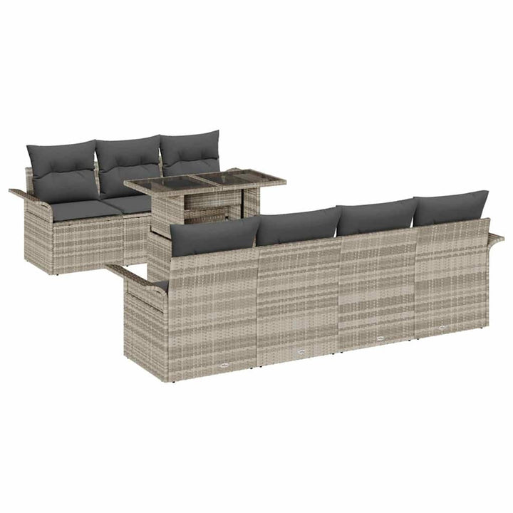 Havesofa Sæt med pude med opbevaring 8 pcs Lysegrå Poly Rattan