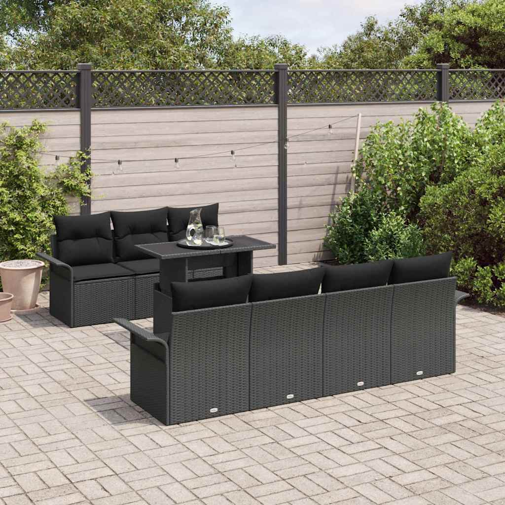 Havesofa Sæt 8 stk. Sort [Syntetisk]: Poly Rattan