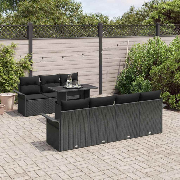 Havesofa Sæt 8 stk. Sort [Syntetisk]: Poly Rattan