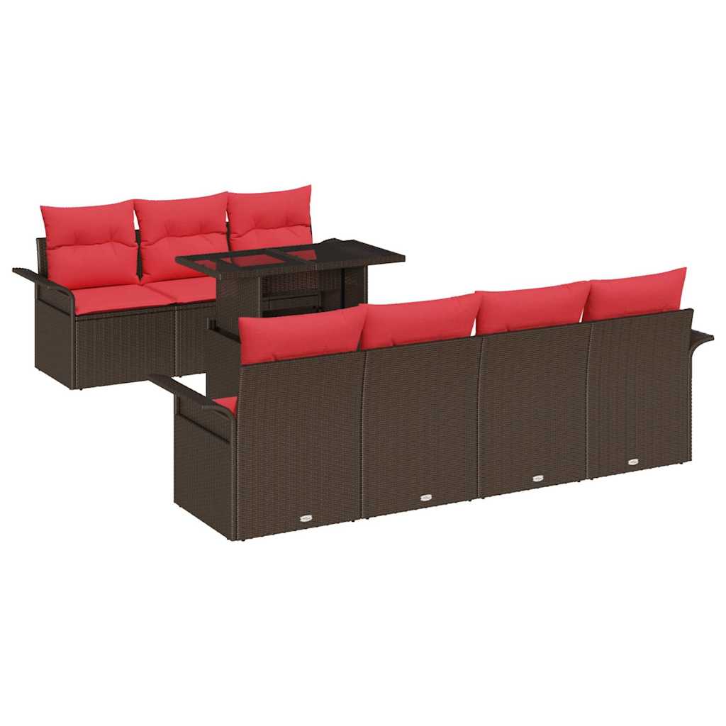 Havesofa Sæt med pude med opbevaring 8 pcs Brun Poly Rattan