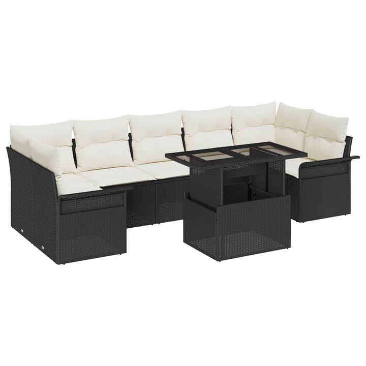 Havesofa Sæt med pude med opbevaring 8 pcs Sort Poly rattan