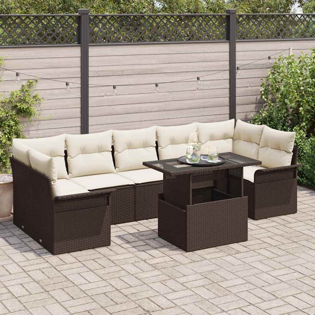 Havesofa Sæt 8 stk. Brun [Syntetisk]: Poly Rattan