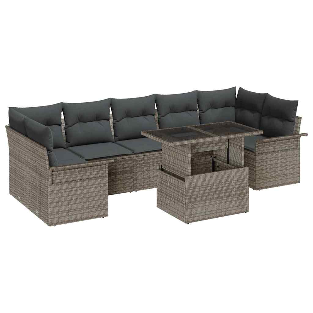 Havesofa Sæt med pude med opbevaring 8 pcs Grå Poly rattan