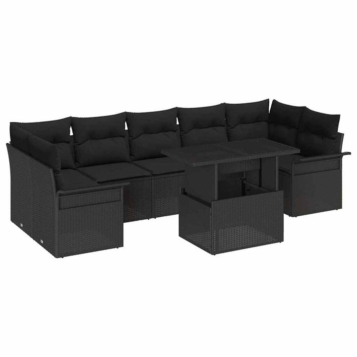 Havesofa Sæt med pude med opbevaring 8 pcs Sort Poly rattan