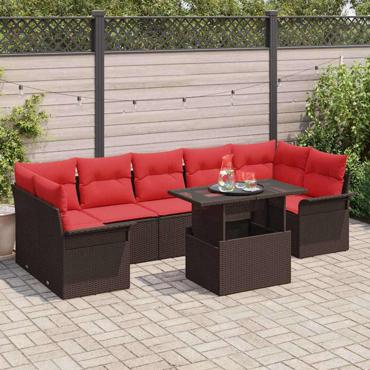 Havesofa Sæt med pude med opbevaring 8 pcs Brun Poly Rattan