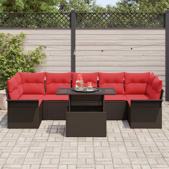 Havesofa Sæt med pude med opbevaring 8 pcs Brun Poly Rattan