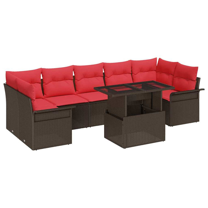 Havesofa Sæt med pude med opbevaring 8 pcs Brun Poly Rattan