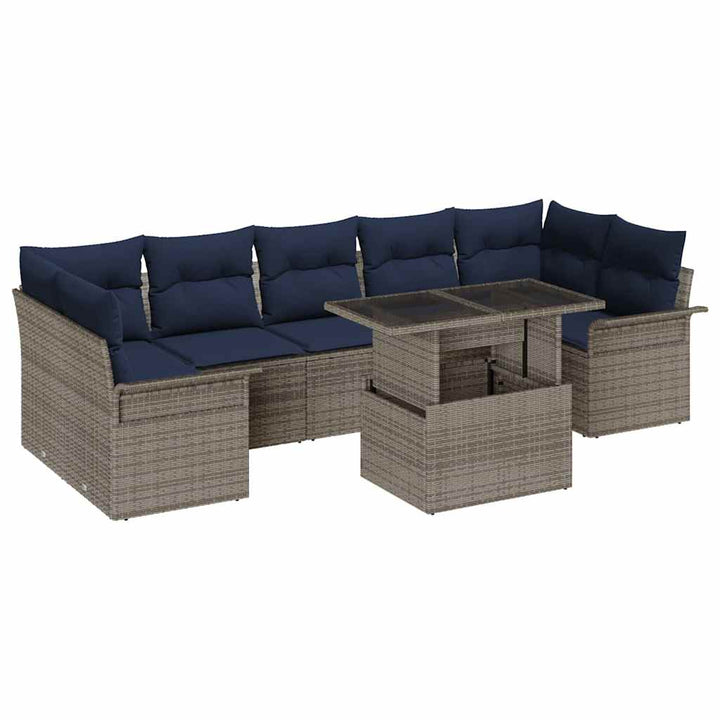 Havesofa Sæt med pude med opbevaring 8 pcs Grå Poly Rattan