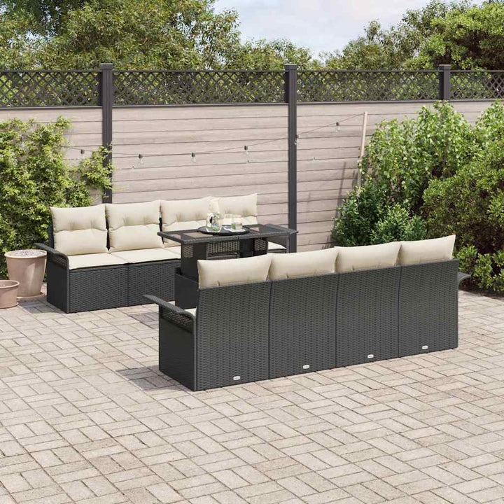 Havesofa Sæt med pude med opbevaring 9 pcs Sort Poly rattan