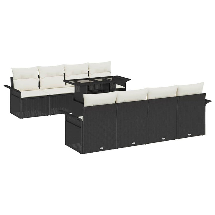 Havesofa Sæt med pude med opbevaring 9 pcs Sort Poly rattan