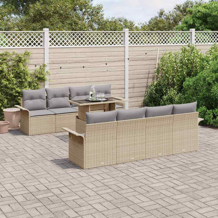Havesofa Sæt med pude med opbevaring 9 pcs Beige Poly rattan