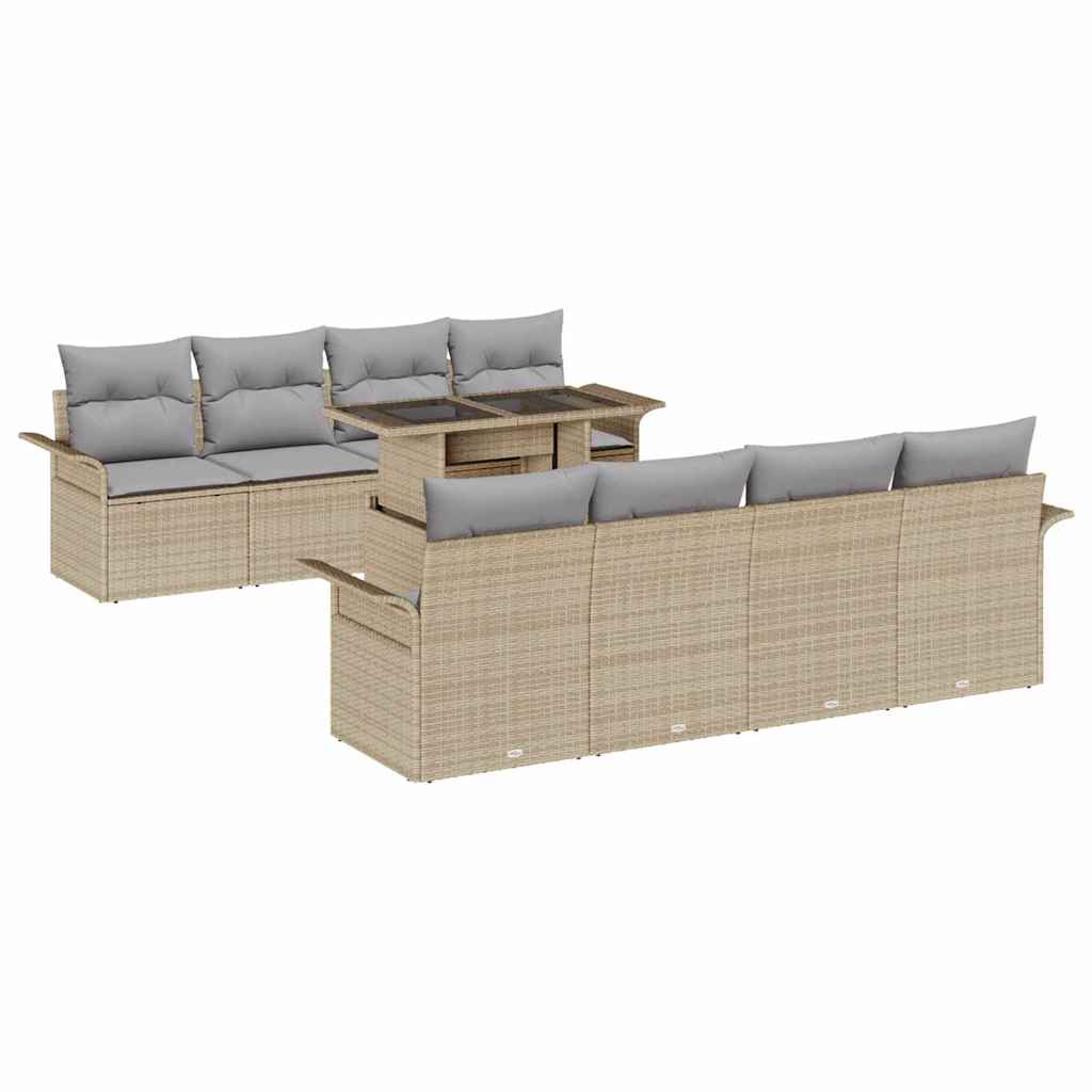 Havesofa Sæt med pude med opbevaring 9 pcs Beige Poly rattan