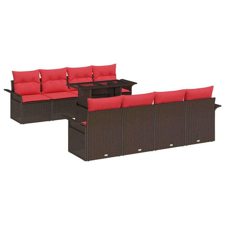 Havesofa Sæt med pude med opbevaring 9 pcs Brun Poly Rattan