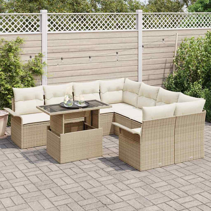 Havesofa Sæt med pude med opbevaring 9 pcs Beige Poly Rattan