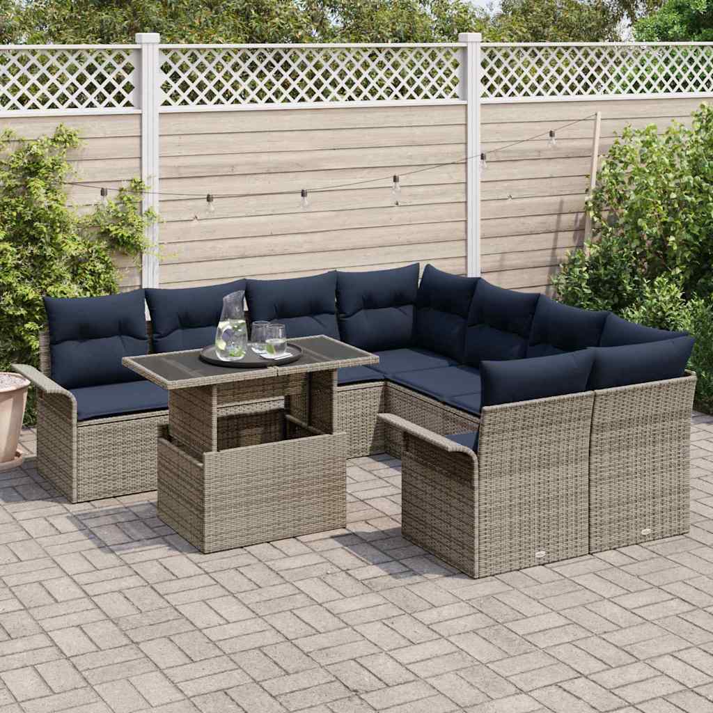Havesofa Sæt 9 stk. Grå [Syntetisk]: Poly Rattan