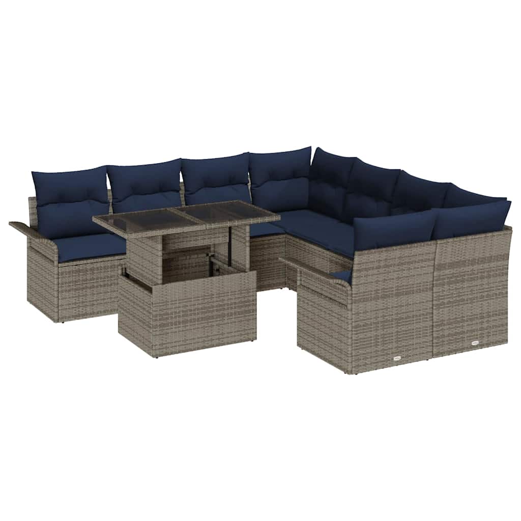 Havesofa Sæt 9 stk. Grå [Syntetisk]: Poly Rattan