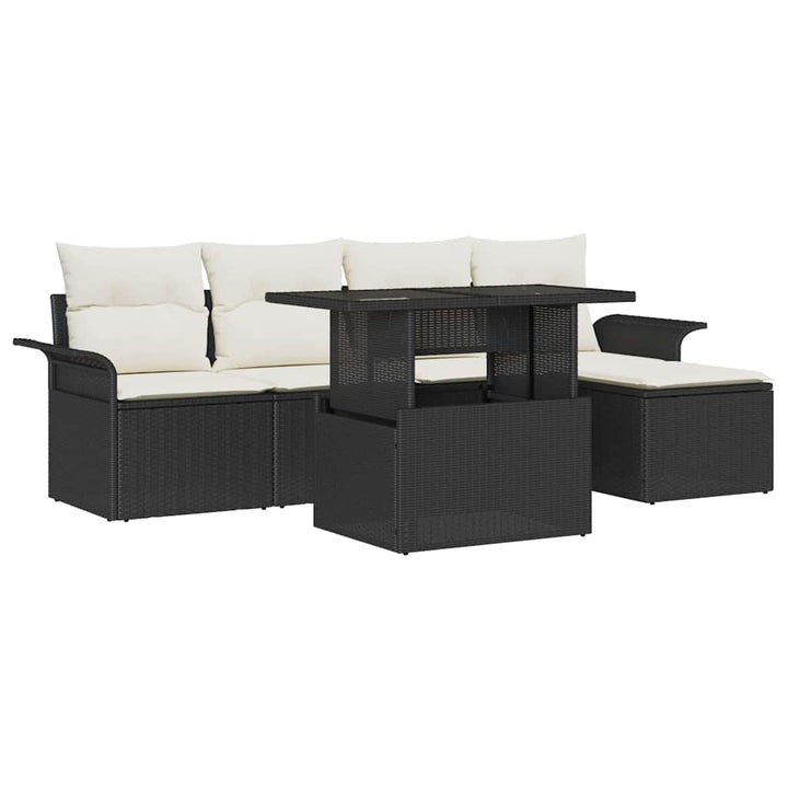 Havesofa Sæt 6 stk. Sort [Syntetisk]: Poly Rattan