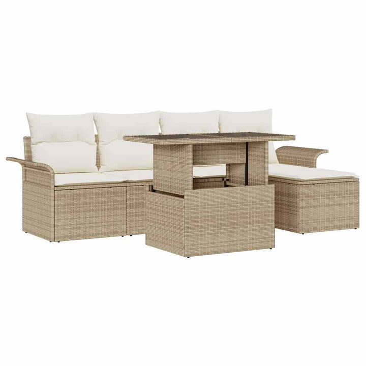 Havesofa Sæt 6 stk. Beige [Syntetisk]: Poly Rattan