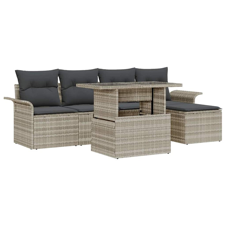 Havesofa Sæt med pude med opbevaring 6 pcs Lysegrå Poly rattan