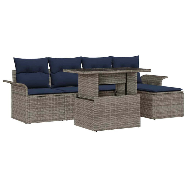 Havesofa Sæt med pude med opbevaring 6 pcs Grå Poly rattan